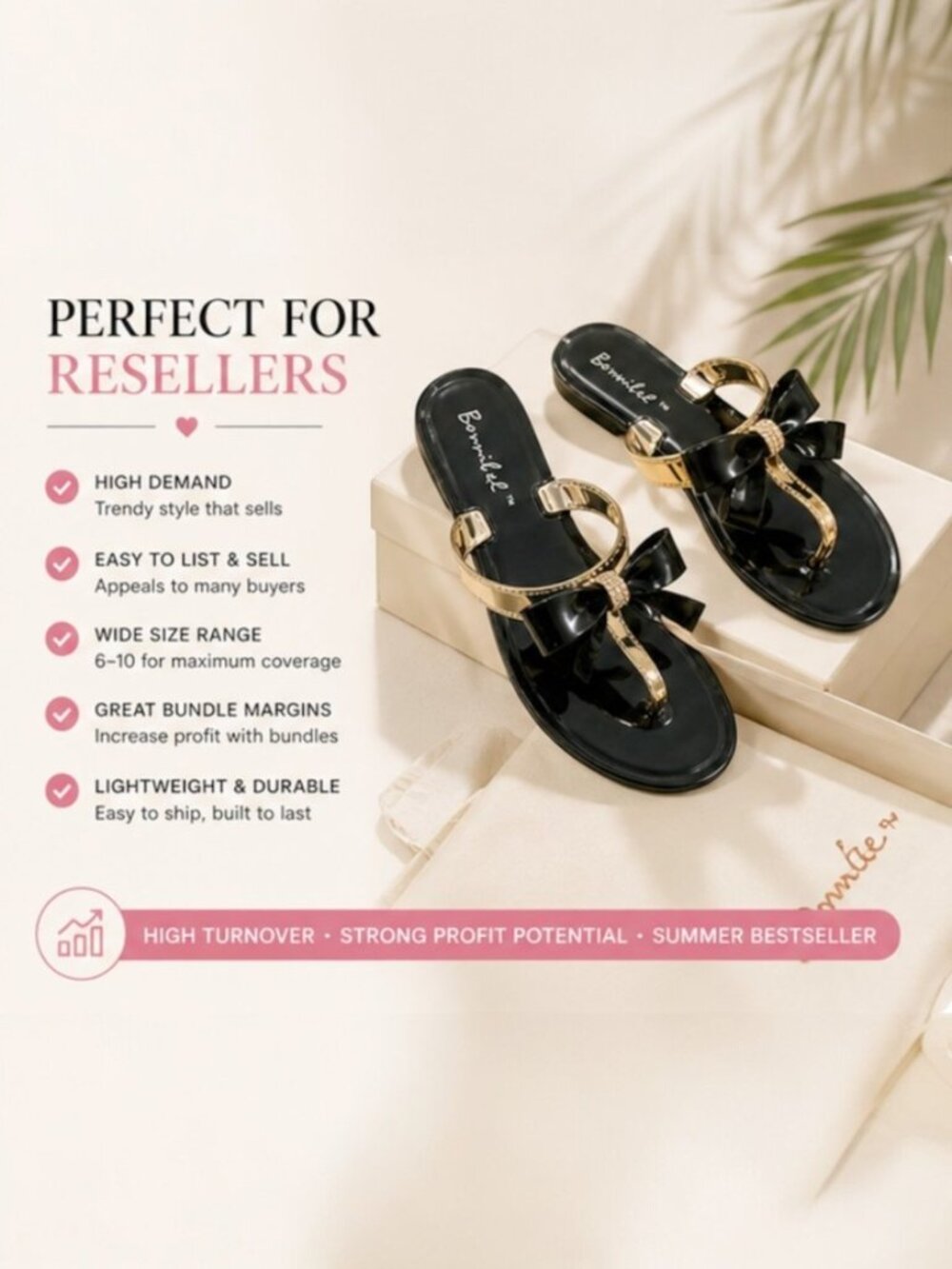 3-Pair Bow Rhinestone Sandal Bundles | Mixed Sizes 6–10 | Wholesale Reseller Lot - Picture 5 of 6